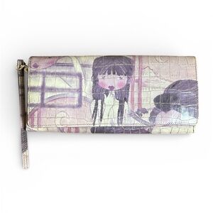 RARE Y2K Lodis Artisan Fashion Print Clutch Wristlet Long Wallet Purple Pink